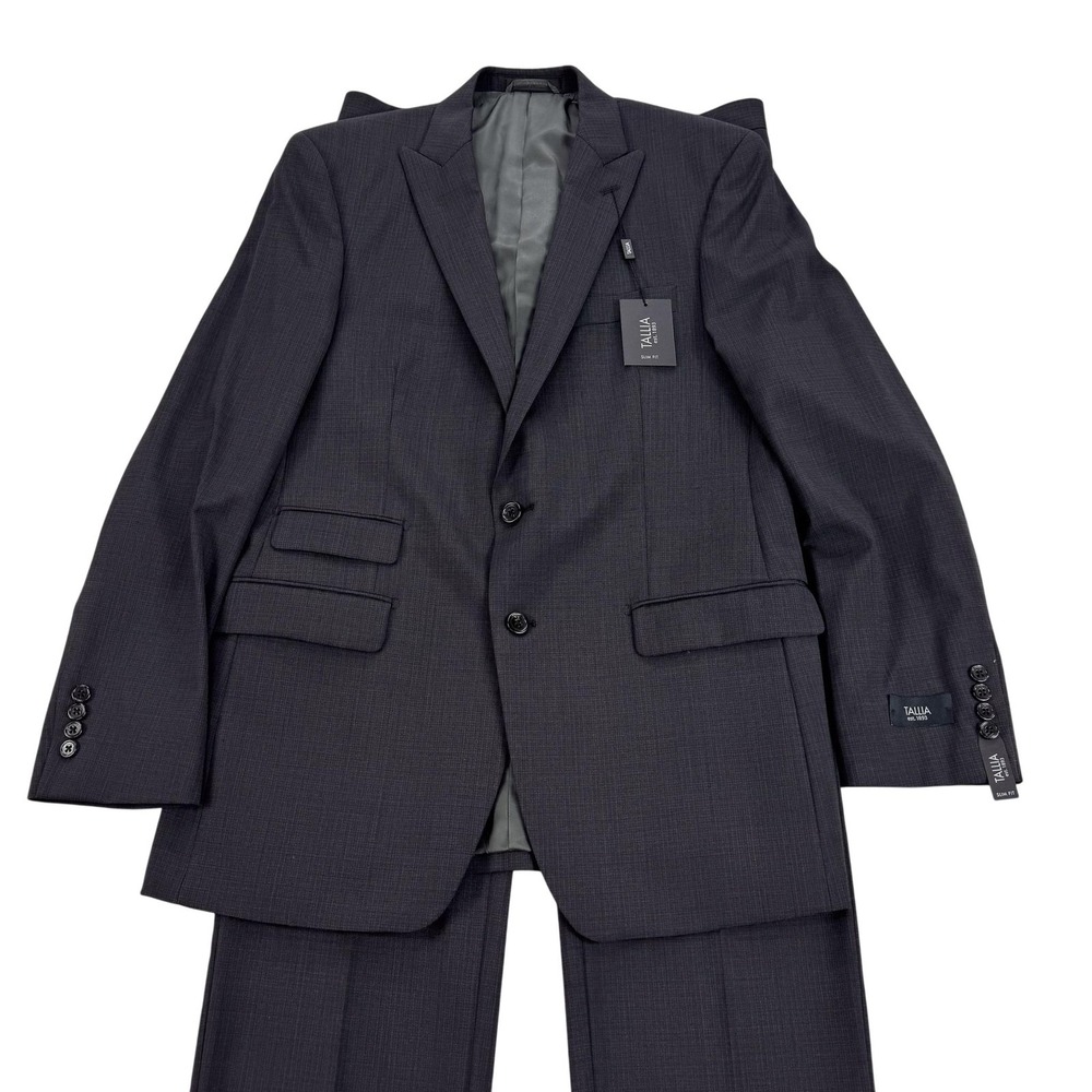 Tallia Suit Mens 40 Regular Gray Check Wool Slim Fit Pants 34x36 New $700